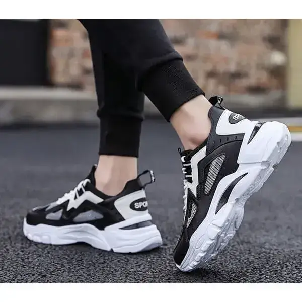Mens Colorblock Mesh Sneakers | Breathable Lightweight Platform Casual Shoes in White Blue, White Red, Black