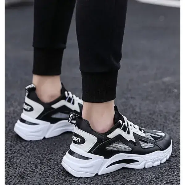 Mens Colorblock Mesh Sneakers | Breathable Lightweight Platform Casual Shoes in White Blue, White Red, Black