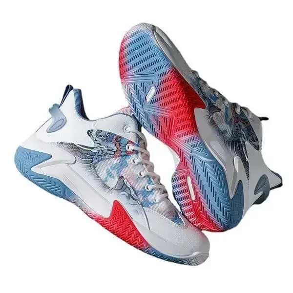 Mens Colorblock Mesh Sneakers | Hand-Painted Breathable Low-Top Shoes in White Red, White Orange