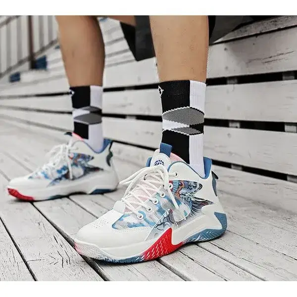 Mens Colorblock Mesh Sneakers | Hand-Painted Breathable Low-Top Shoes in White Red, White Orange