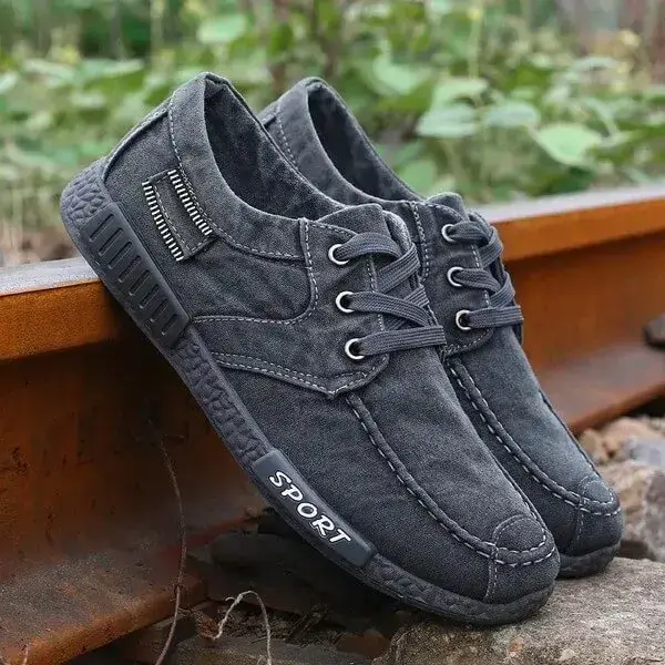 Mens Non-Slip Canvas Shoes | Stain-Resistant Low-Top Casual Shoes in Blue, Black, Grey