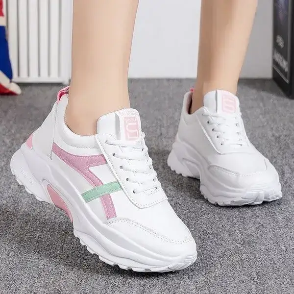 Womens Flat Lace-Up Sneakers | Solid Color Fashion Comfort Shoes in Blue, Pink, Pink Green, Purple