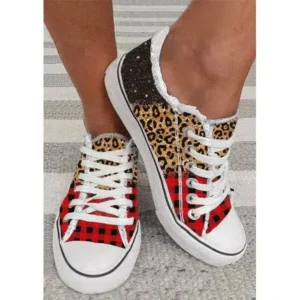 Whataoffers Women Casual 3D Printing Color Leopard Canvas Shoes