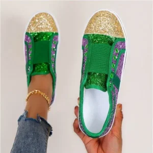 Whataoffers Women Fashion Large Size Casual Sequin Stitching Set Of Feet Flat Shoes