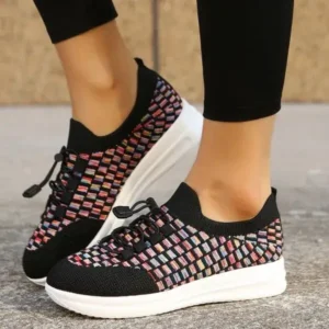 Whataoffers Women Fashion Fly Knit Breathable Fashion Sneakers