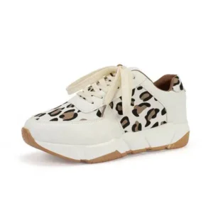 Whataoffers Women Fashion Autumn And Winter Leopard Leather Stitching Sneakers