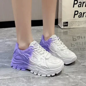 Whataoffers Women Fashion Platform Gradient Lace-Up Sneakers