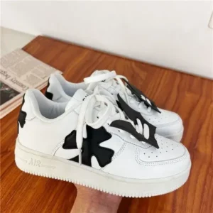 Whataoffers Women Fashion Round Toe Cross Platform Sneakers