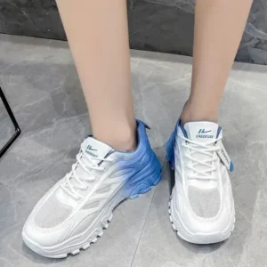 Whataoffers Women Fashion Round Toe Breathable Mesh Gradient Sneakers