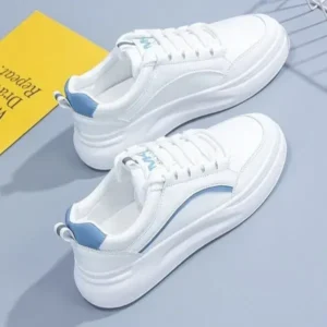 Whataoffers Women Fashion Round Toe Lace-Up Sneakers