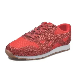 Whataoffers Women Fashion Round Toe Platform Sequins Rhinestone Platform Sneakers