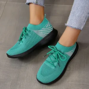 Whataoffers Women'S Fashion Platform Lace Up Flyknit Sneakers