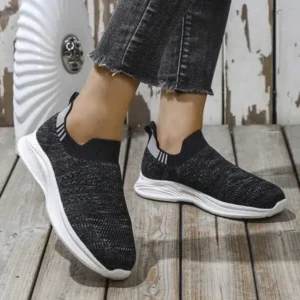 Whataoffers Women Fashion Round Toe Slip-On Flat Non-Slip Lightweight Sneakers