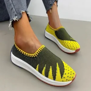 Whataoffers Women Fashion Fly Knit Breathable Platform Low Top Sneakers