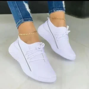 Whataoffers Women Fashion Breathable Lace-Up Flat Mesh Sneakers