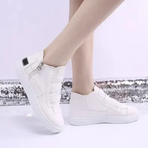 Whataoffers Women Fashion Round Toe Mid-Top Canvas Raw Edge Elastic Sneakers