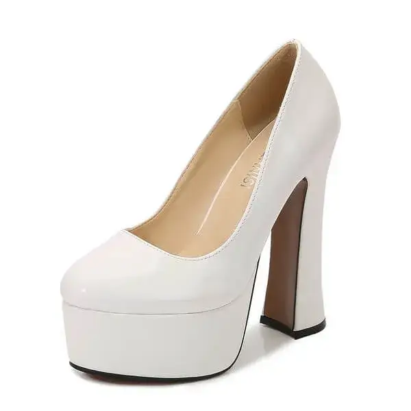 Whataoffers Women Plus Size Fashion Sexy Thick-Soled Chunky Heel Platform Round-Toe High-Heeled Shoes Wedges