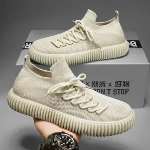 Whataoffers Men'S Casual Solid Color Breathable Rubber Sole Sneakers