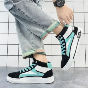 Whataoffers Men'S Fashion Color-Block Canvas Wear-Resistant Sole High-Top Sneakers