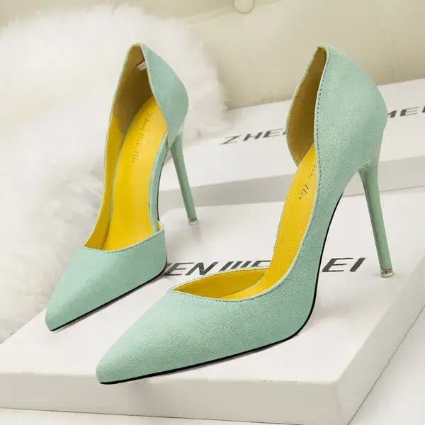 Whataoffers Women Fashion Simple Sexy Plus Size Suede Point-Toe High Heels Pumps