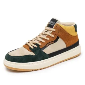 Whataoffers Men'S Fashion Breathable Color Block Pu Sneakers