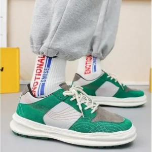 Whataoffers Men'S Retro Color-Block Thick-Soled Pu Sneakers