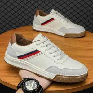 Whataoffers Men'S Casual Breathable Color Block Pu Sneakers