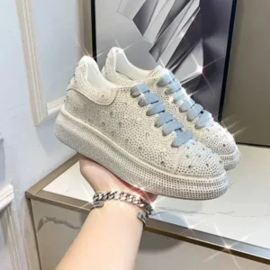 Whataoffers Casual Rhinestone Platform Sneakers