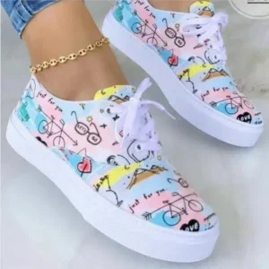 Whataoffers Graffiti Print Platform Canvas Shoes