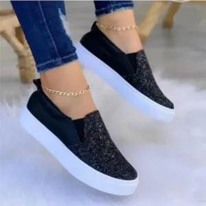 Whataoffers Thick Sole Casual Sequined Shoes Women Flat Shoes