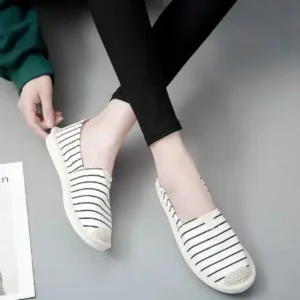 Whataoffers Fashion Stripe Pattern Design Women Round-Toe Casual Espadrilles Shoes