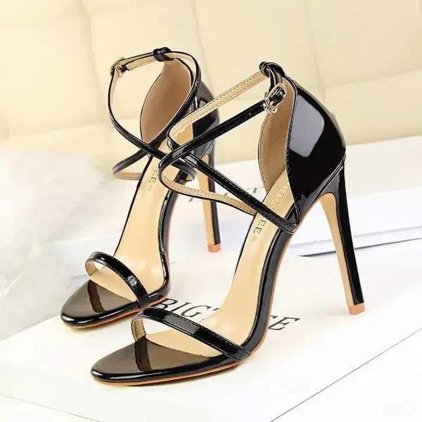 Whataoffers Women Fashion Sexy Hollow Cross Stiletto Heel Sandals