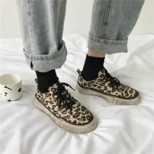 Whataoffers Women Fashion Leopard Printing Flat Sneakers