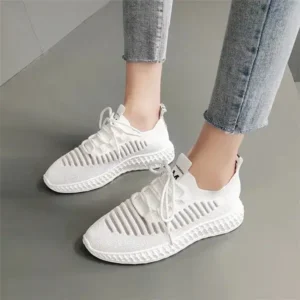 Whataoffers Women Fashion Mesh Cloth Lace-Up Sneakers