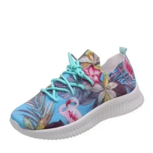 Whataoffers Women Fashion Casual Lace Up Design Mesh Breathable Graffiti Print Sneakers