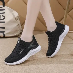 Whataoffers Women Sports Casual Lace Up Design Mesh Breathable Wedge Sneakers