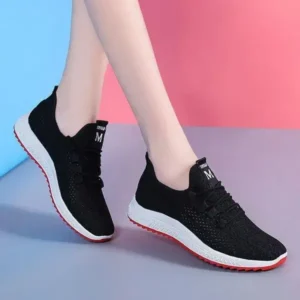 Whataoffers Women Sports Casual Lace Up Design Mesh Breathable Running Sneakers