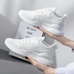 Whataoffers Women Fashion Sports Lace Up Design Mesh Breathable Platform Sneakers