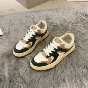 Whataoffers Women Fashion Lace Up Design Color Blocking Sneakers