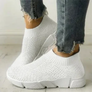 Whataoffers Women Casual Sports Knit Design Mesh Breathable Solid Color Sneakers