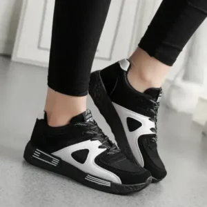 Whataoffers Women Fashion Sports Lace Up Design Mesh Breathable Wedge Platform Sneakers