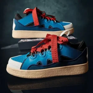 Whataoffers Couple Fashion Lace-Up Design Color Blocking Breathable Round Toe Platform Sneakers