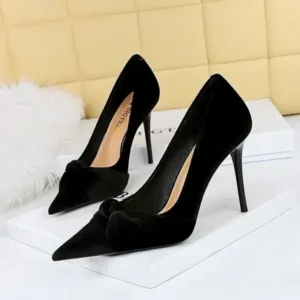 Whataoffers Women Fashion Sexy Plus Size Pointed Toe Suede Bow High Heels Shoes