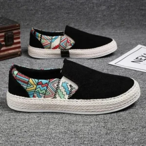 Whataoffers Men Fashion Color Matching Breathable Canvas Flats Shoes