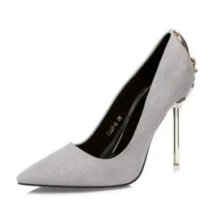 Whataoffers Women Sexy Metal Heel Pointed-Toe High Heels Shoes