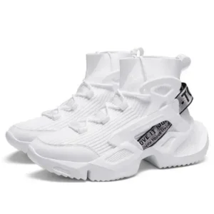 Whataoffers Men'S Fashion Platform White High Top Sneakers