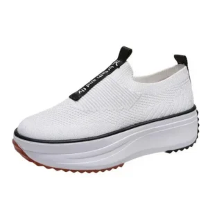 Whataoffers Women Casual Knit Design Mesh Breathable Wedge Platform Sneakers