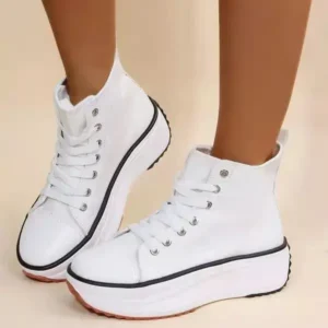 Whataoffers Women Fashion Casual Lace Up Design Zebra Pattern Wedge Platform Canvas Sneakers