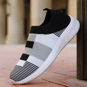 Whataoffers Women Casual Knit Design Breathable Mesh Color Blocking Flat Sneakers