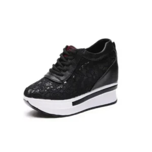 Whataoffers Women Sexy Lace Design Lace-Up Breathable Wedge Platform Sneakers